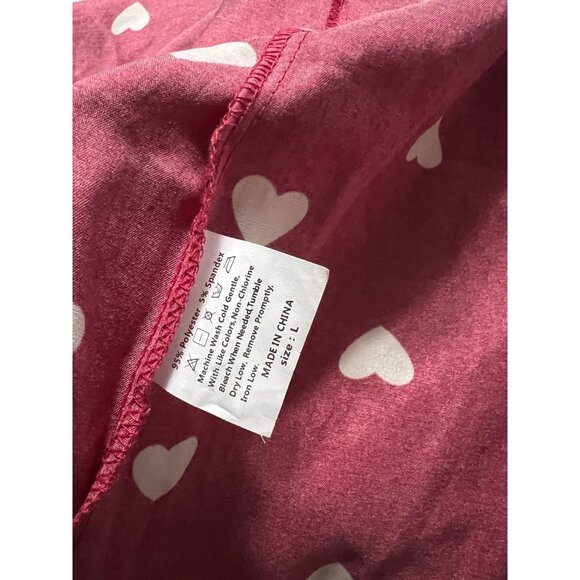 Red Satin Robe Size Large Womens White Heart Print Ruffled Hem & Sleeves Tie-Wai - Picture 2 of 7